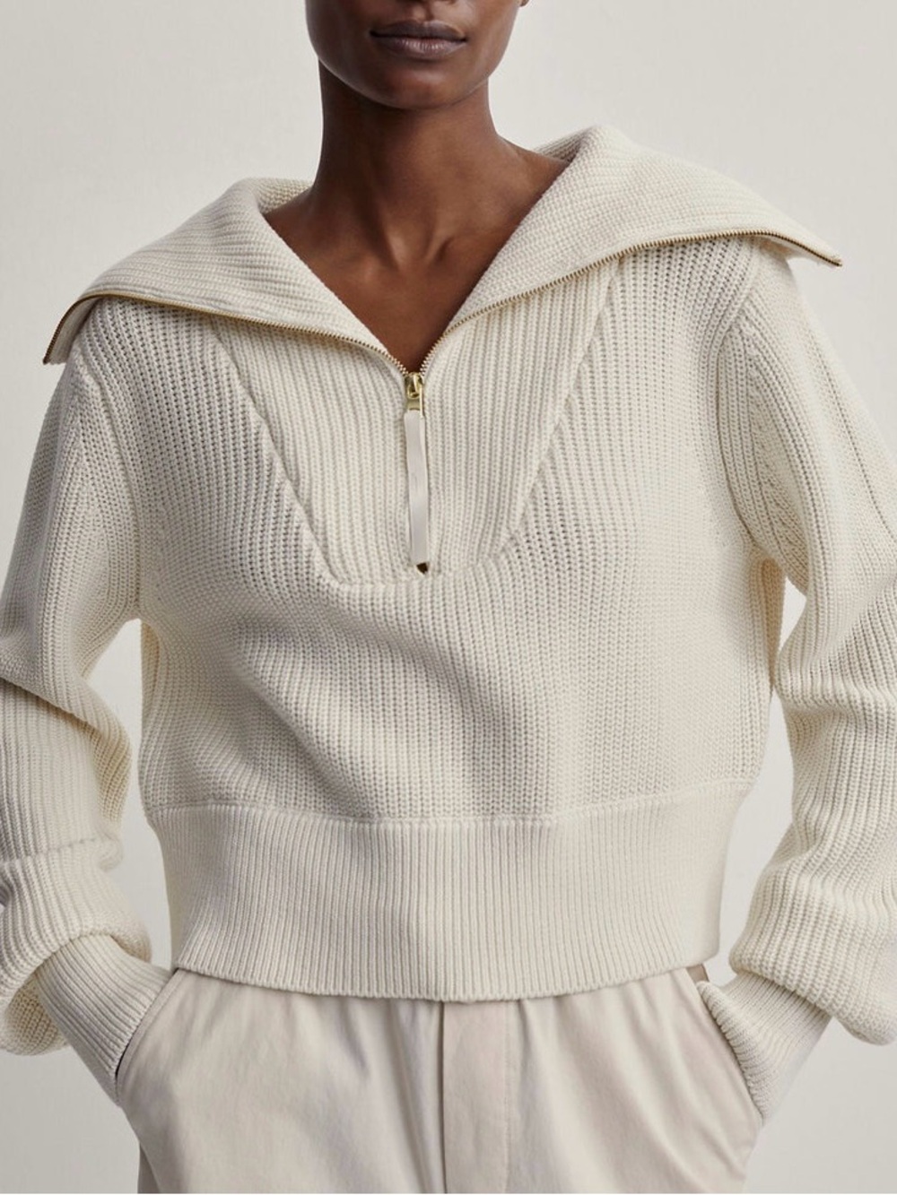 Varley Mentone Half-Zip Knit Pullover Medium Cream Ribbed Sweater Fall Fashion